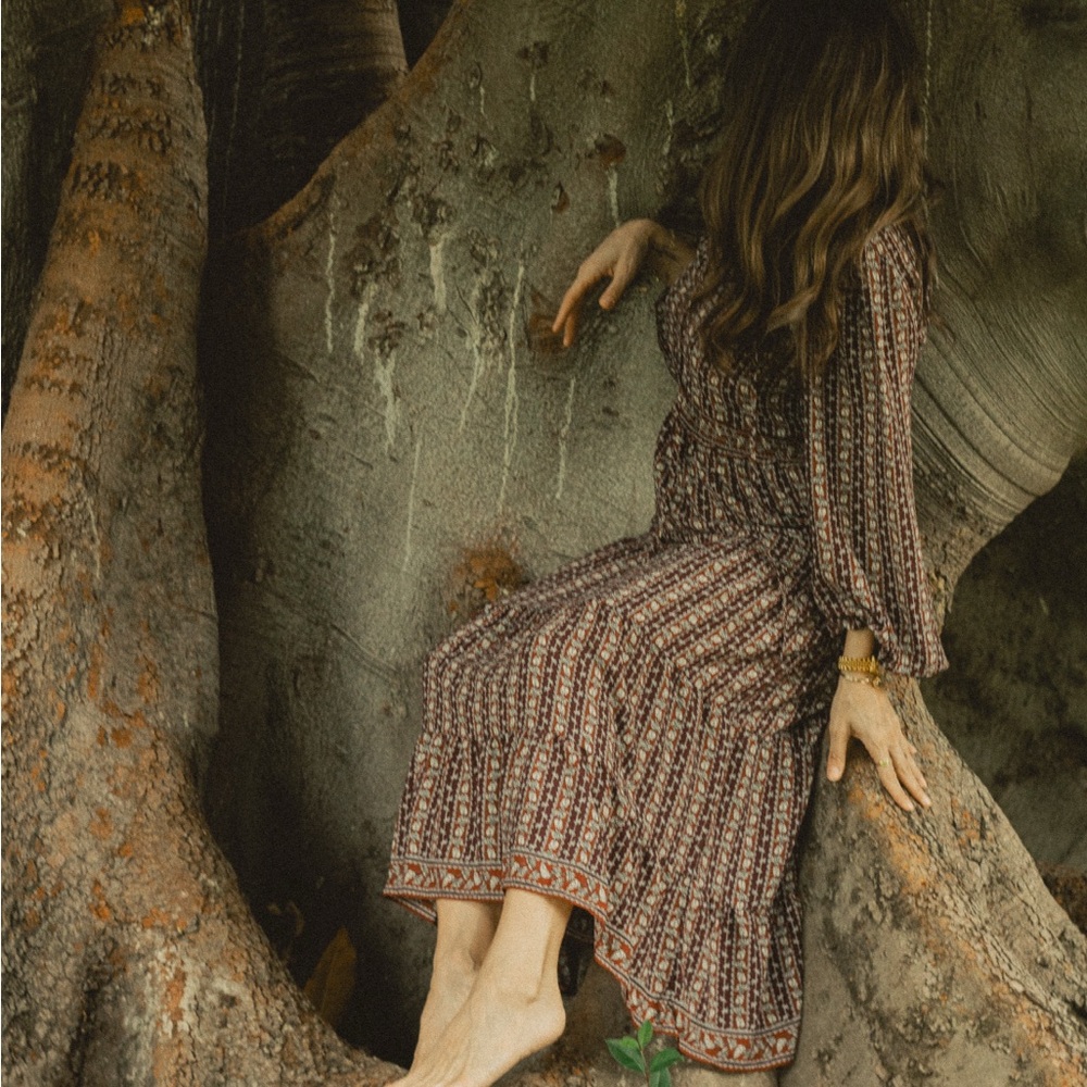Max Studio Brown and White Leaf Pattern Dress
